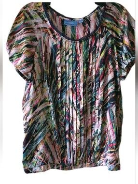 Simply Vera Vera Wang Multicolor Abstract Pleated Short-Sleeve Top
